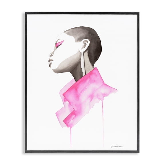 Stupell Industries Pink Jacket Elegance Portrait Black Framed Giclee Art, design by Simone Elum