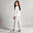 thumbnail image 4 of UKHCCC Girls Ribbed Knit 2 Piece Outfit Set, Long Sleeve Crew Neck Pullover Top and Wide Leg Pants, Casual Lounge Set, 4 of 8