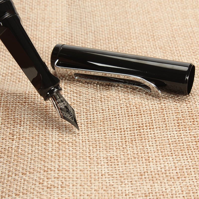 Jinhao 599-A Black Medium Nib Fountain Pen Silver Trim New HOT! 