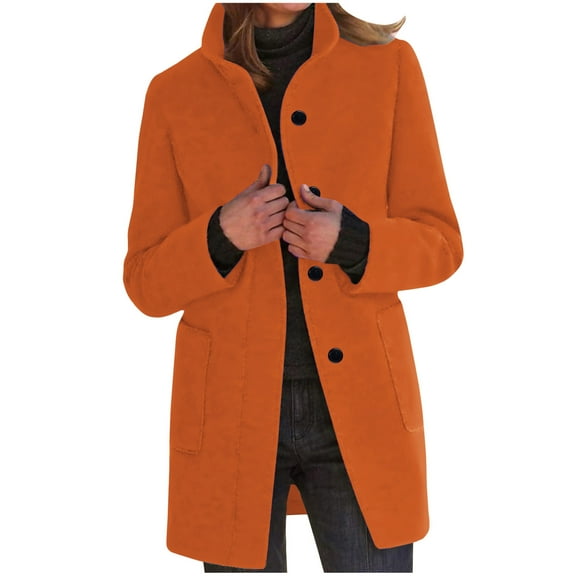 VEKDONE Long Pea Coats for Women Winter Stand Collar Single Breasted Peacoat Wool Blend Thicken Blazer Jacket Dressy Business Office Outerwear with Pockets