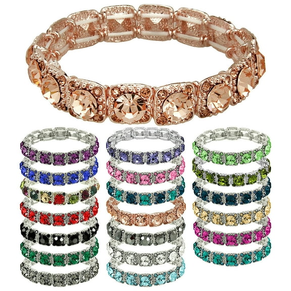 Falari High Quality Crystal Stretch Bracelet Wedding Bracelet Gift Box Included Rose Gold Peach