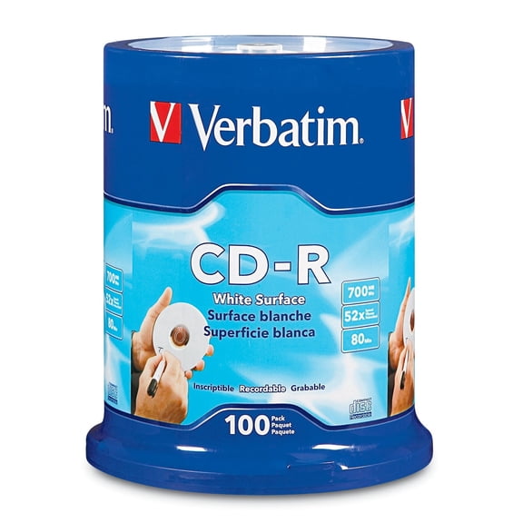 Verbatim CD-R 700MB 52X with Blank White Surface - 100pk Spindle