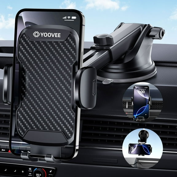 YOOVEE 360° Rotatable Car Phone Holder, Dashboard, Windshield & Air Vent Mount for 4.0"-7.0" Smartphones (iPhone, Etc)