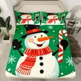thumbnail image 2 of Manfei Merry Christmas Bed Sheets,Cute Xmas Snowman King Sheets,Green White Red Sheet Set For Kids,Breathable Home Decor,4pcs, 2 of 7
