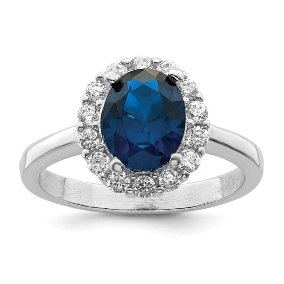 Dewberry Diamond Blue & Clear CZ Ring for Women Rhodium Plated Sterling Silver Size 7