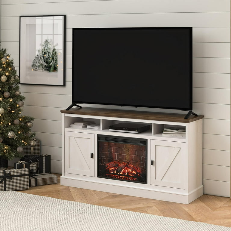 Ameriwood Home Ashton Lane Electric Fireplace TV Stand for TVS Up to 65 inch Magnolia Oak Columbia Walnut