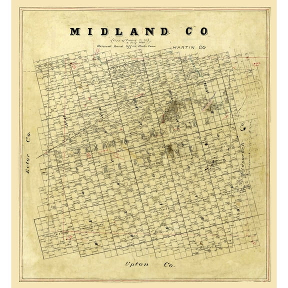 Historic County Map- Midland County Texas - General Land Office 1896 - Vintage Wall Art