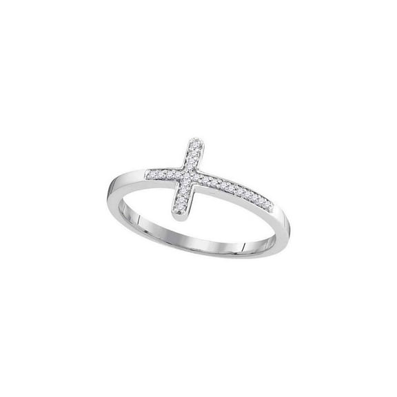 FB Jewels 10kt White Gold Womens Round Diamond Cross Religious Band Ring 1/20 Cttw Size 7