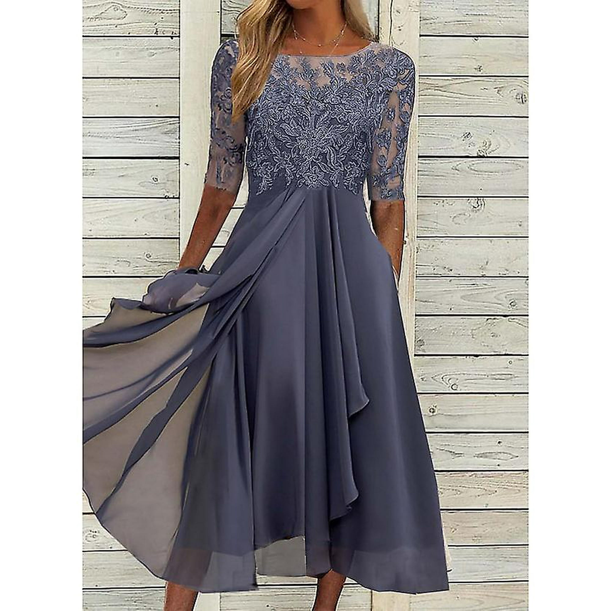 Robe de Soiree pour Femmes Robe de Dentelle Robe Midi Vert Bleu Violet Demi Manche Imprimer Printemps Automne Equipe Cou Partie Elegante Classique Partie 2023 S M L Xx Walmart
