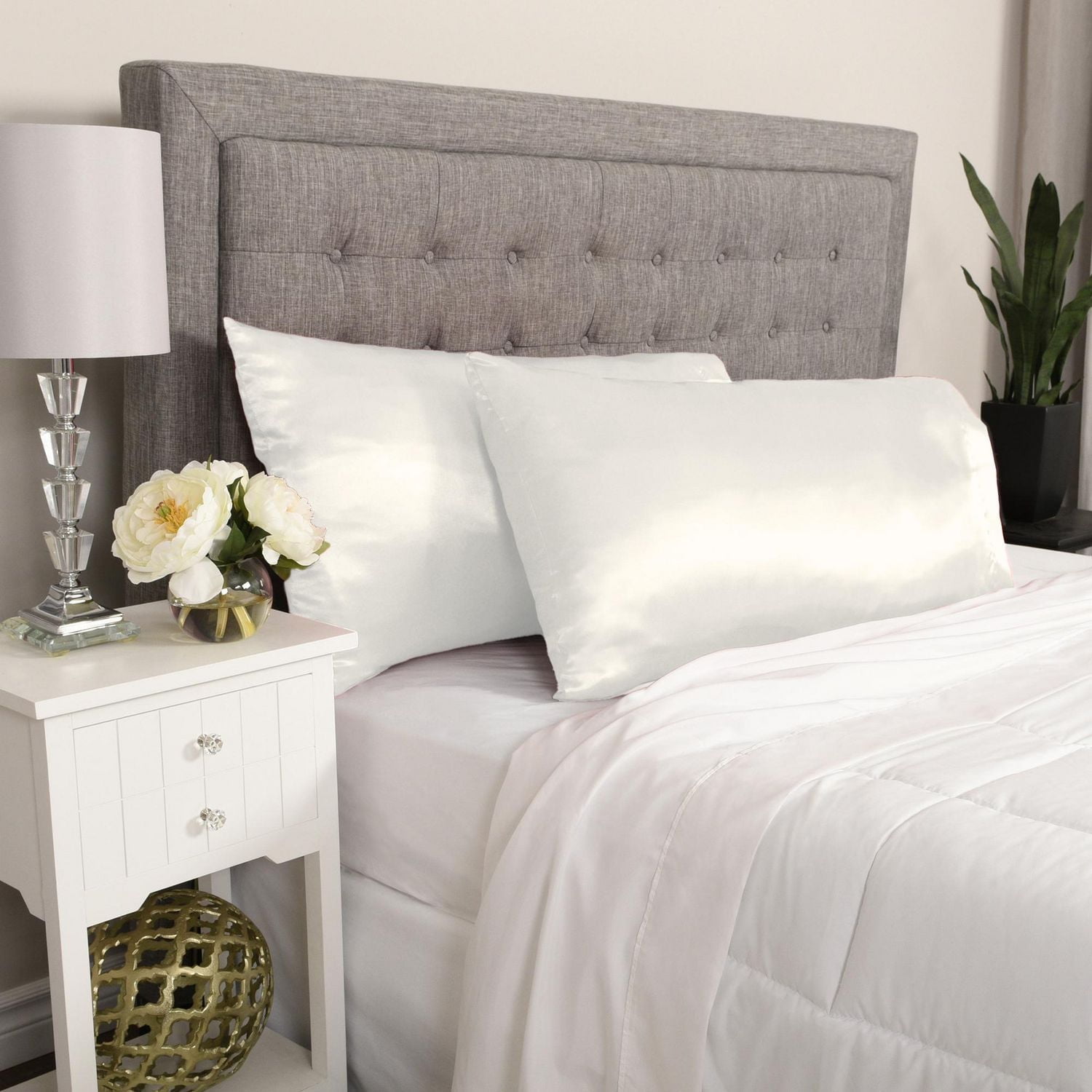 2-Pack Queen Satin Pillowcases, White