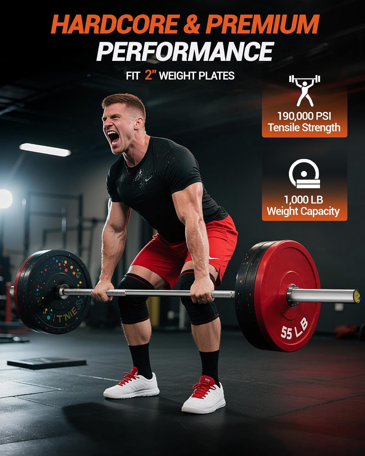 7FT Olympi Barbell,45LB Weight Bar for Bench Press,1000LB High Capacity,Hard Chrome,Knurled Grip, Strength Training Bars for Squat,Deadlift,Weightlifting,Fits 2 Inch Plates