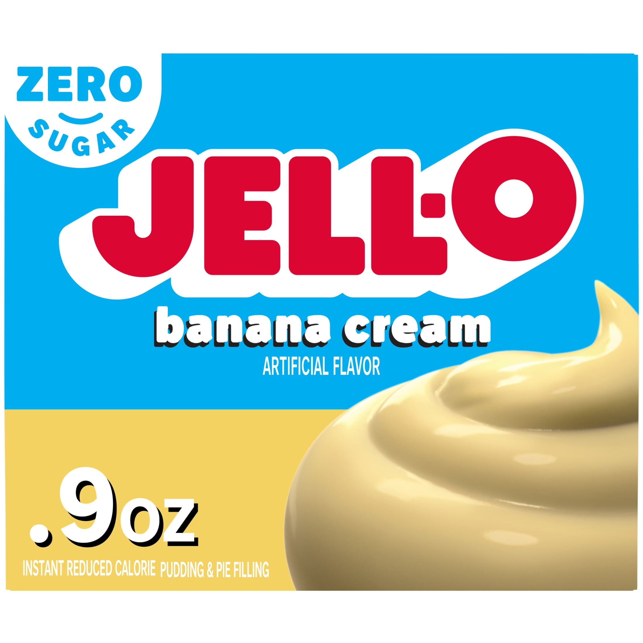 Jell O Banana Cream Artificially Flavored Zero Sugar Instant Reduced Calorie Pudding Pie Filling Mix 0.9 oz Box