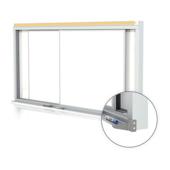 Ghent's Ceramic 48" x 72" Mag. 28G Whiteboarrd with Sliding Panel in White