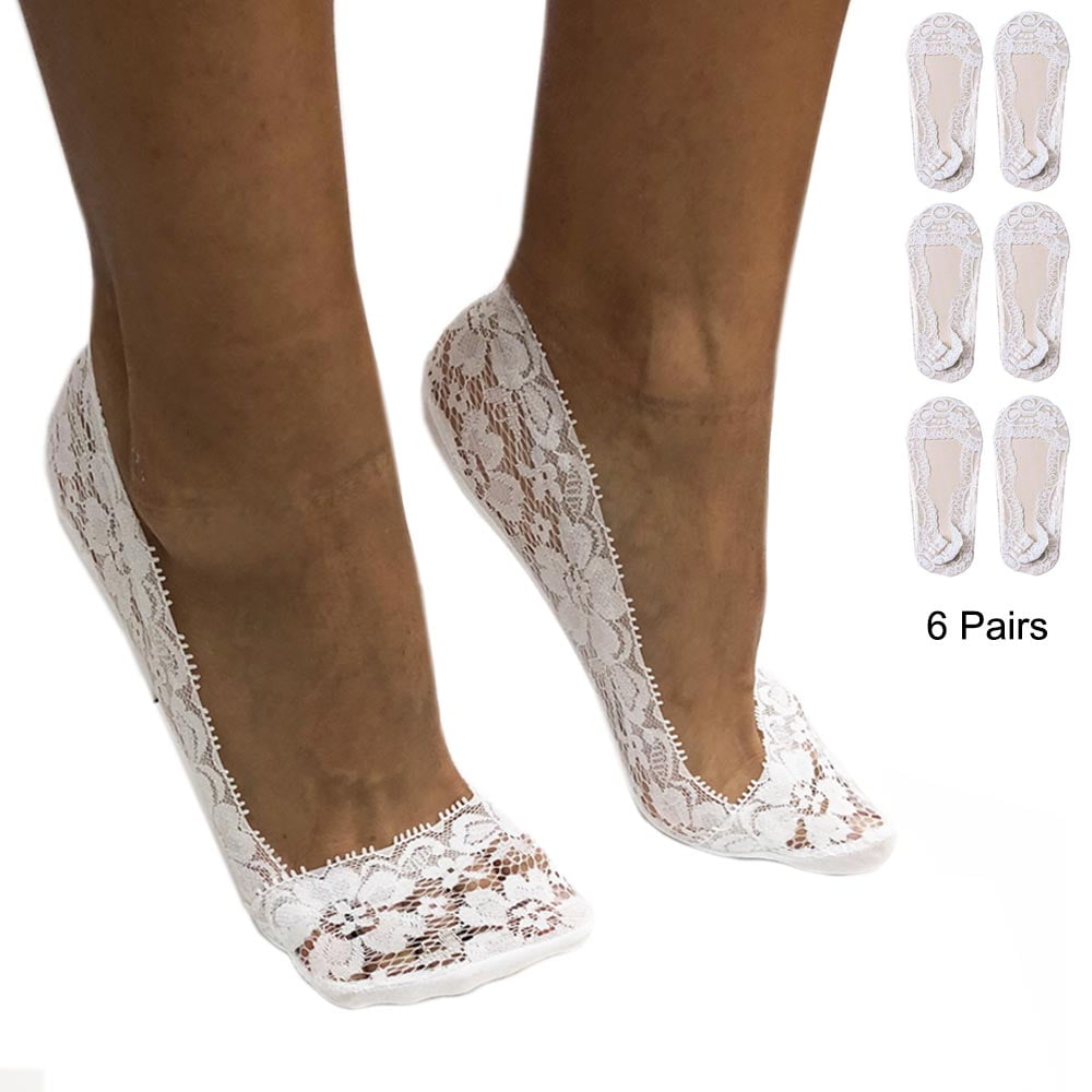 5 Pair Women Lace Antiskid Ballet Plain Footies Elastic Low Cut Socks Boat Socks