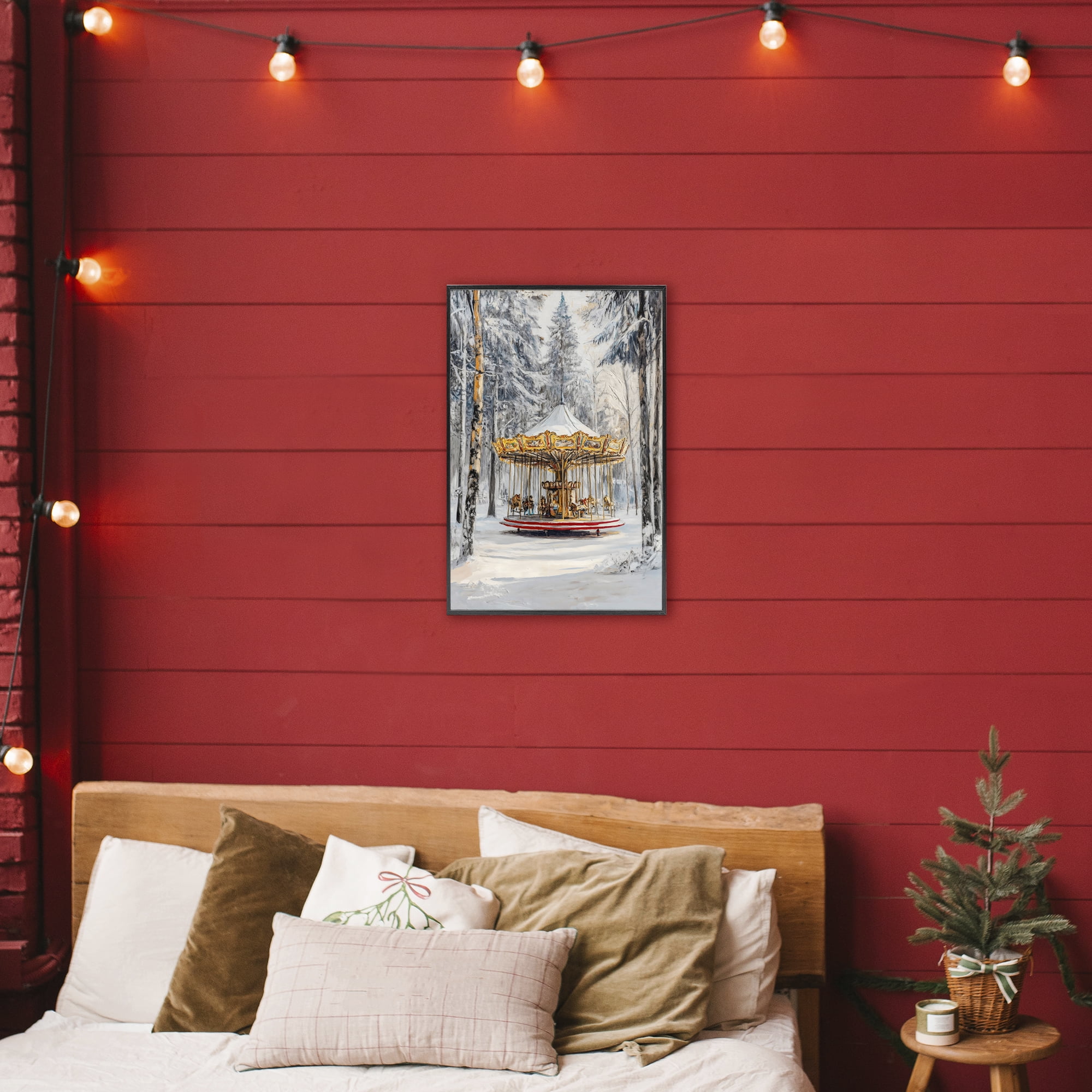 Winter Wonderland Carousel Black Framed Giclee Art, design by Petal Prints Design