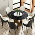 thumbnail image 2 of 53" Round Dining Table For 6, Black&white, With Heavy-duty Sintered Stone Top & Bronze Metal Base, 23.62" Rotatable Disk, Heat 6 Table, Iron Base White Turntable, Fire- Construction, 2 of 5