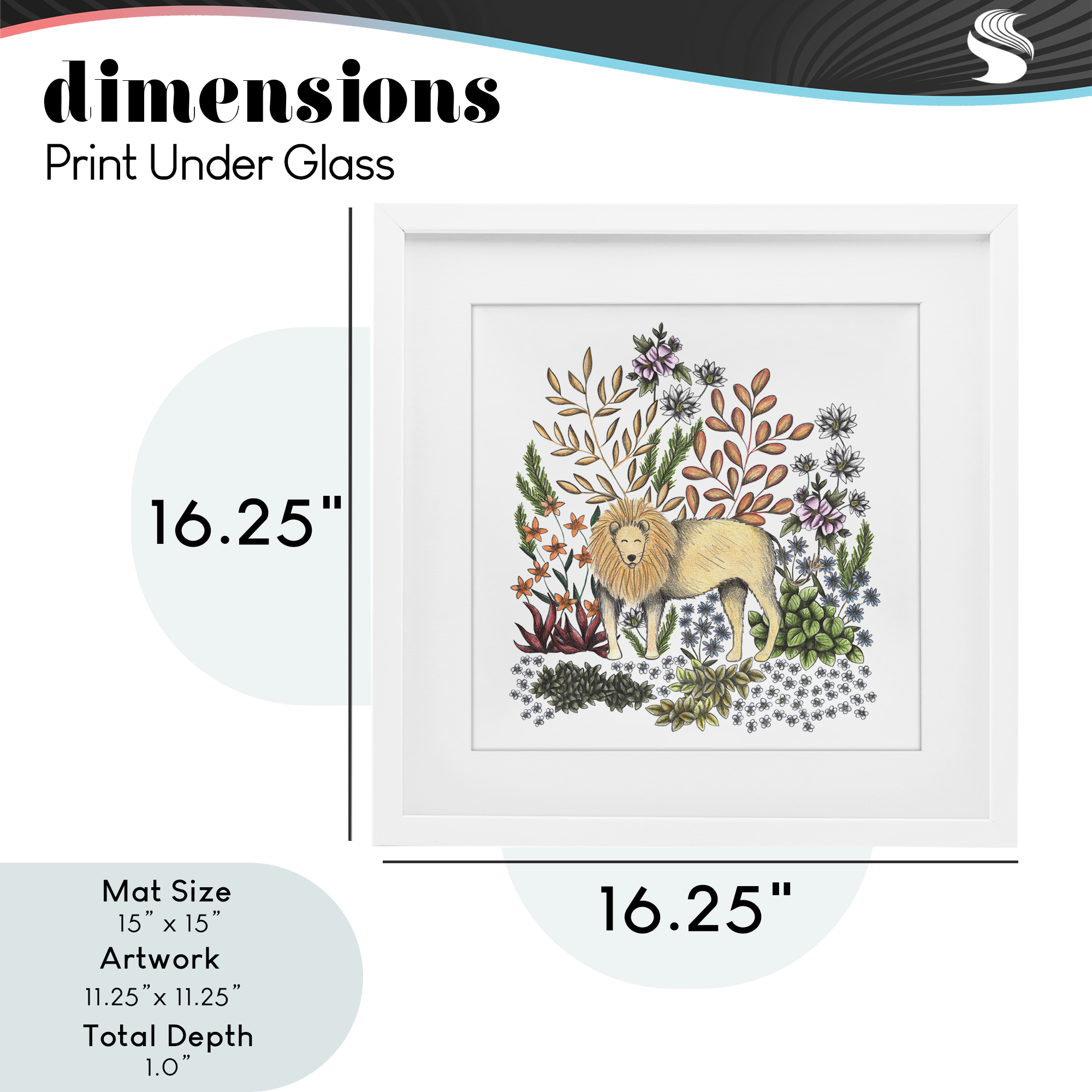 Jungle Wildlife Lion White Framed Print Under Glass, design by Cecilia Battaini