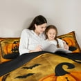 thumbnail image 4 of Manfei Magical Gothic Castle Bedding Comforter Set 7pcs, Cartoon Pumpkin Queen Bedding Sets, Orange Black Halloween Reversible Queen Sheet Sets, Microfiber Bedroom Decor, 4 of 7