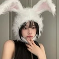 thumbnail image 2 of comerut Women Winter Hat Long Ear Bunny Ears Solid Color Fluffy Earflap Keep Warm Thick Lightweight Soft Winter Beanie Headdress, 2 of 8