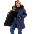thumbnail image 2 of Agnes Orinda Women's Plus Size Parka Jacket Windbreaker Faux Fur Hood Drawstring Fleece Lined Zipper Buttons Coat with Pockets 1X Navy Blue, 2 of 5