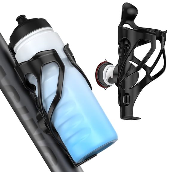 MoKo Bike Water Bottle Holder Fits 2.56"–2.76" Diameter Bottles, Bicycle Bottle Cage with Tracker Storage, Screw Tools, Lightweight PC Bicycle Drink Cage for MTB Road Bike, Black