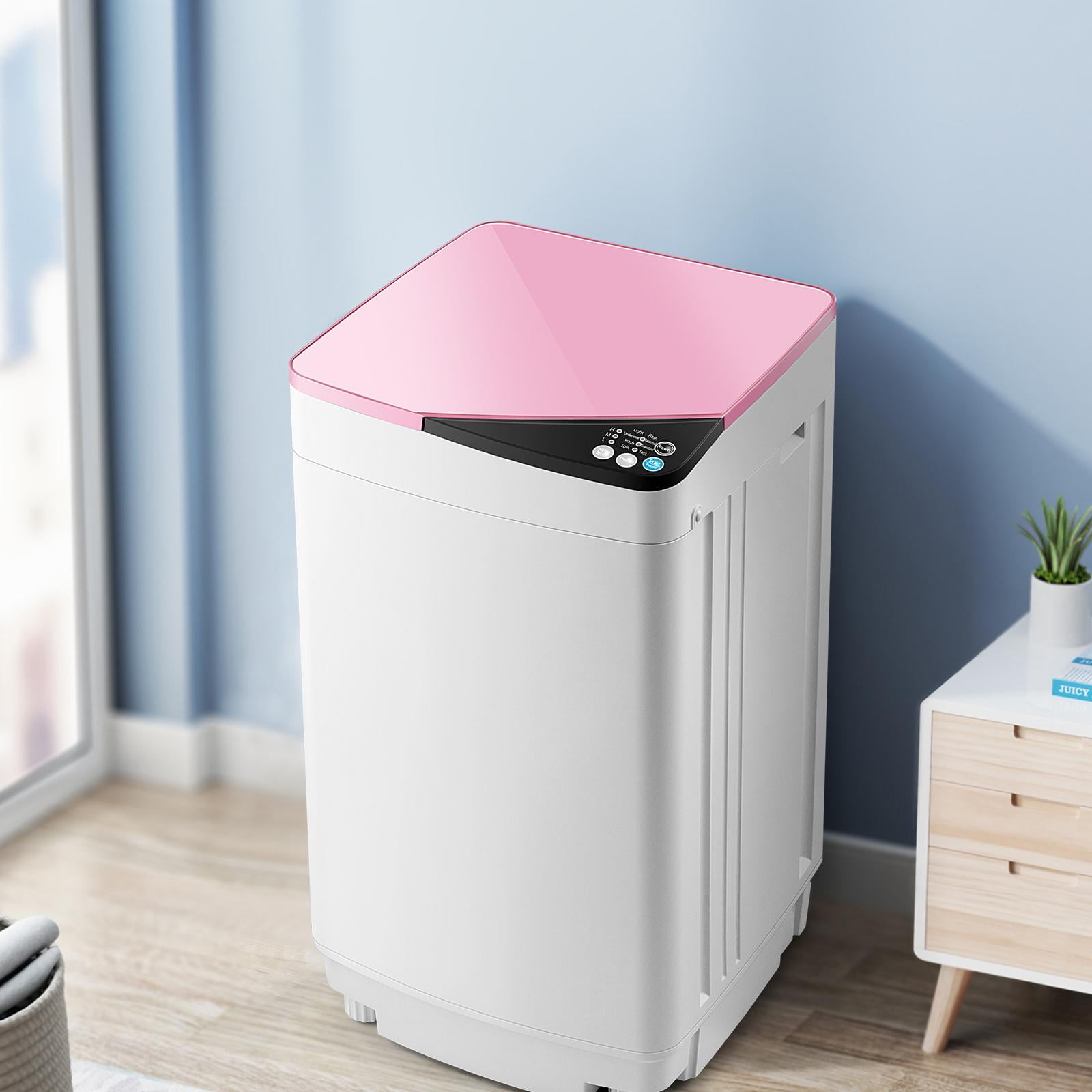 Giantex Full-Automatic Washing Machine, 7.7lbs Capacity Washer and Spinner Combo w/Built-in Barrel Light, Drain Pump & Long Hose, Compact Laundry Washer for Small Spac/RV/Dorm (Pink)