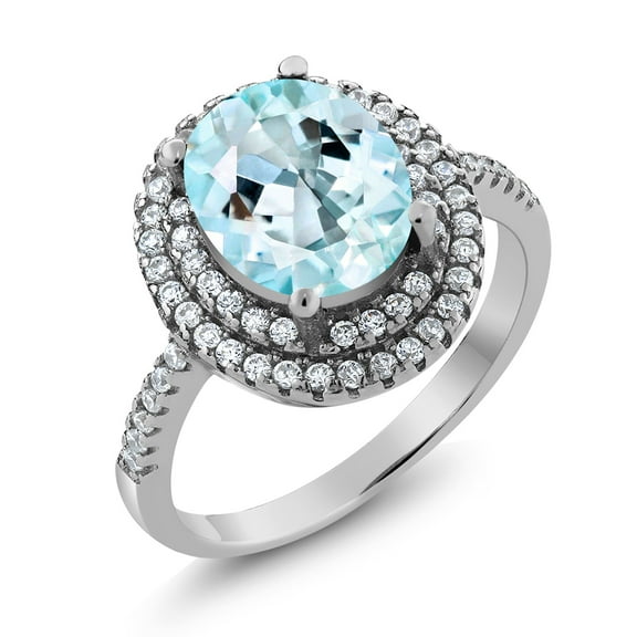 Gem Stone King 3.30 Ct Oval Sky Blue Topaz 925 Sterling Silver Ring (Size 5)