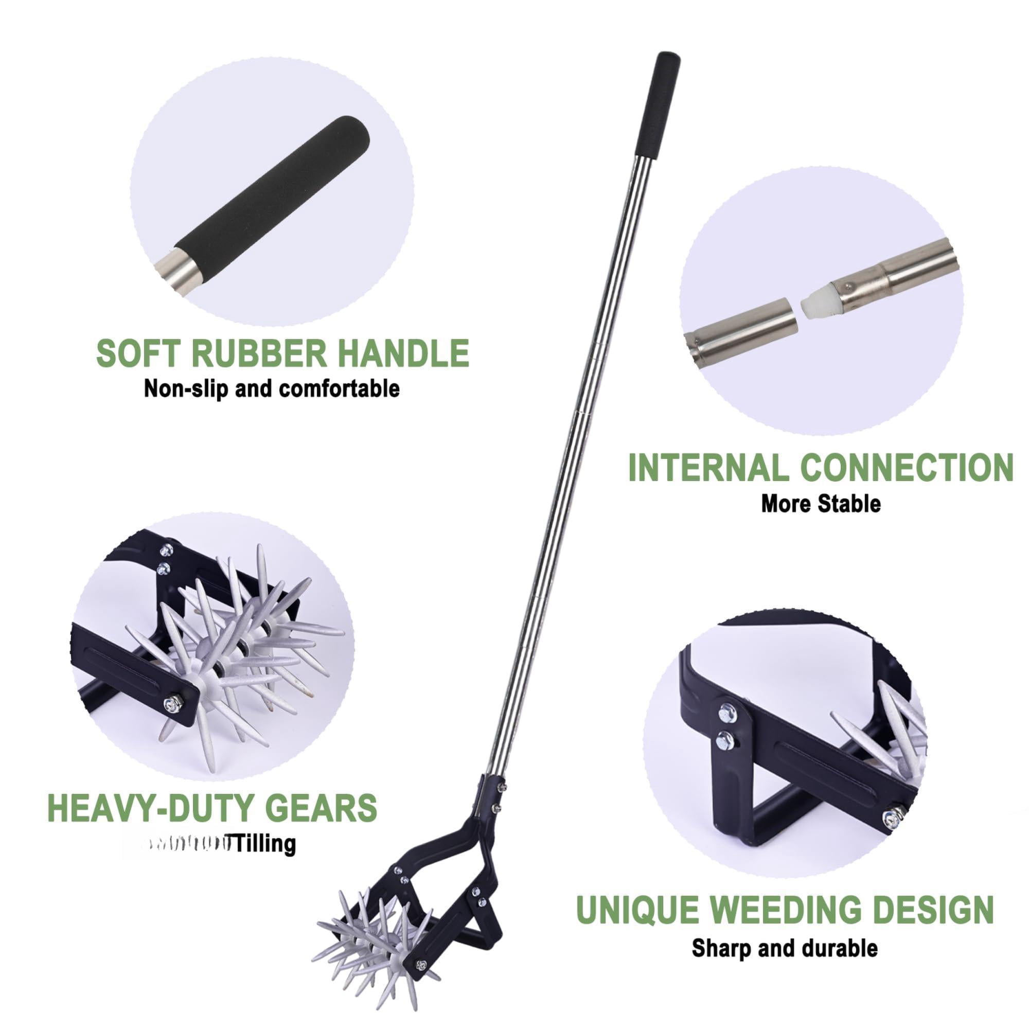 Garden Rotary Cultivator  67-inch Adjustable Handle Sturdy Star Tines 2-in-1 Weeding & Tilling Hand Tiller Ideal For Flower Beds Planters Vegetable Gardens Elevated Planter
