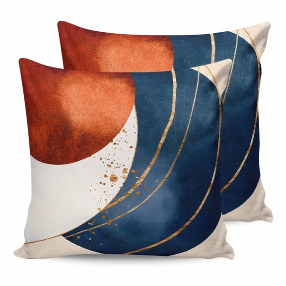 18x18 Pillow Covers Set of 2, Navy Blue Burnt Orange Throw Pillow Covers Decorative Couch Cushion Case, Modern Boho Art Geometric Microfiber Square Pillowcases for Bedroom Car Living Room