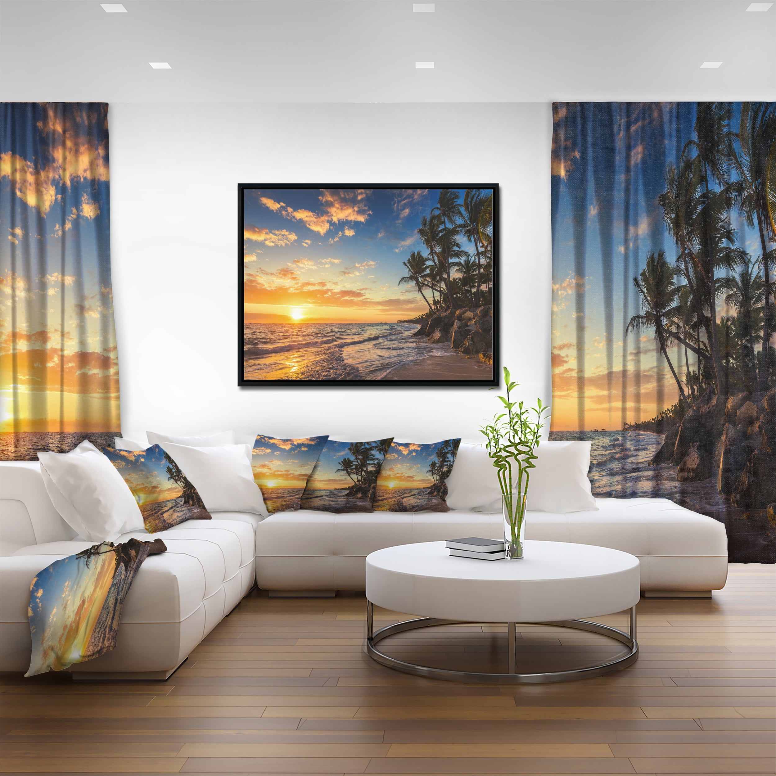 Designart ' Paradise Tropical Island Beach with Palms ' Extra Large Seascape Art Framed Canvas