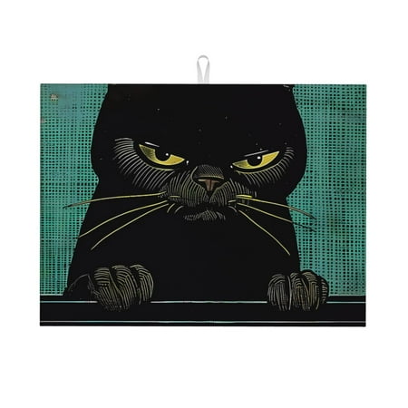 

Zeuib Grumpy Cat Pianist Dish Drainer Kitchen Counter Kitchen Drying Mat Heat Resistant Drainer Mats Easy to Clean Dish Rack Pad
