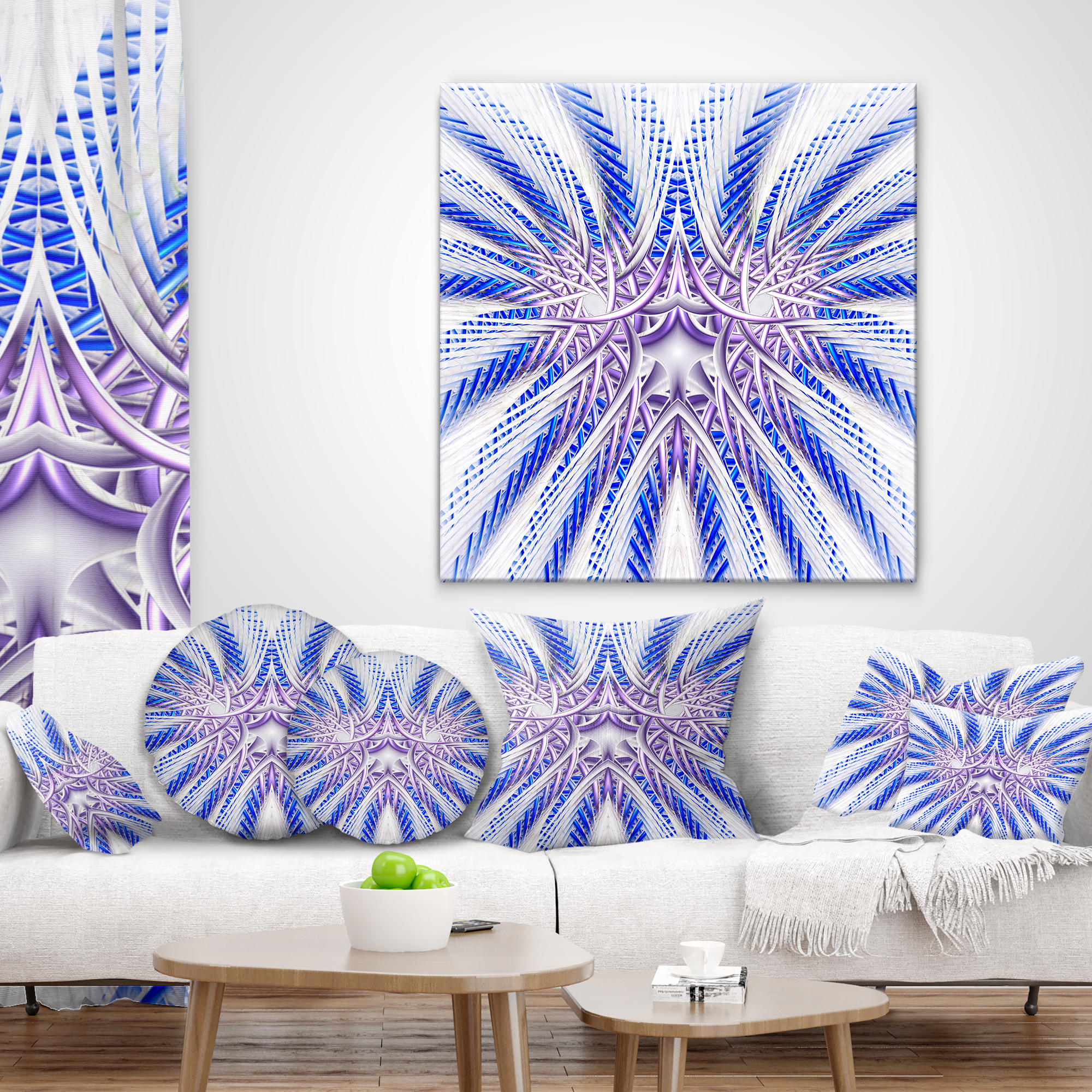 Designart Light Blue Unique Fractal Flower Design - Abstract Throw Pillow - 12x20
