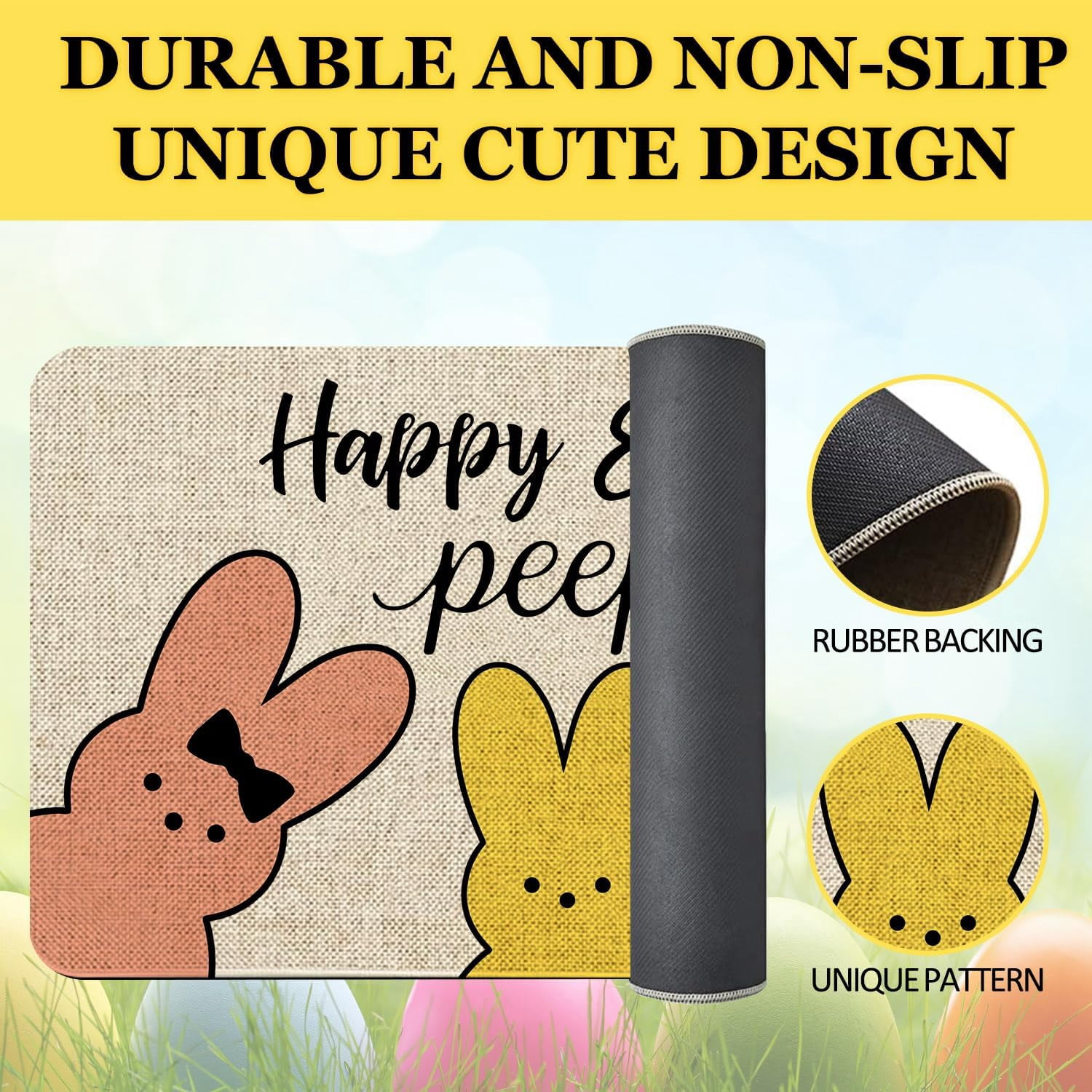 Easter Bunny Welcome Peeps Door Mat 30x17 - Non-Slip Indoor Outdoor Doormat Entrance Floor Mat for Easter Decor Rubber Mats