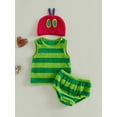 thumbnail image 6 of RUINIXCW Toddler Baby Boy Girl Halloween Caterpillar Costume Newborn Infant Baby Boy Fall Winter Clothes Sleeveless Striped Tank Top Shorts Hat Set, 6 of 9