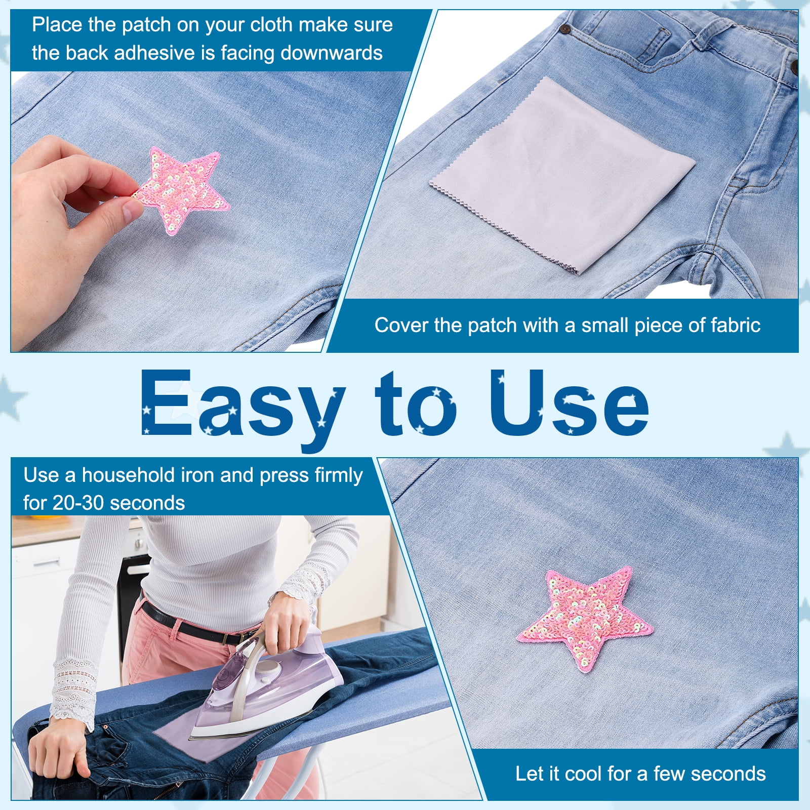 Uxcell Sequin Star Iron on Patches, Embroidery Sequin Patches for Clothing Repair Backpack Shoes Decorations Red 5 in