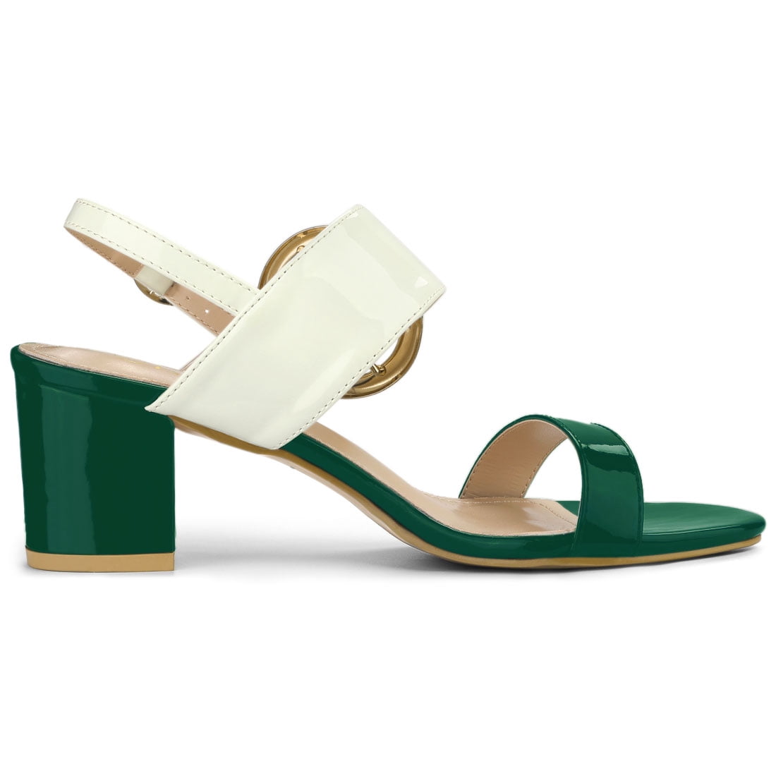 DARING DIVA Women's Slingback Block Heel Sandals with Buckle Decor Green White 9