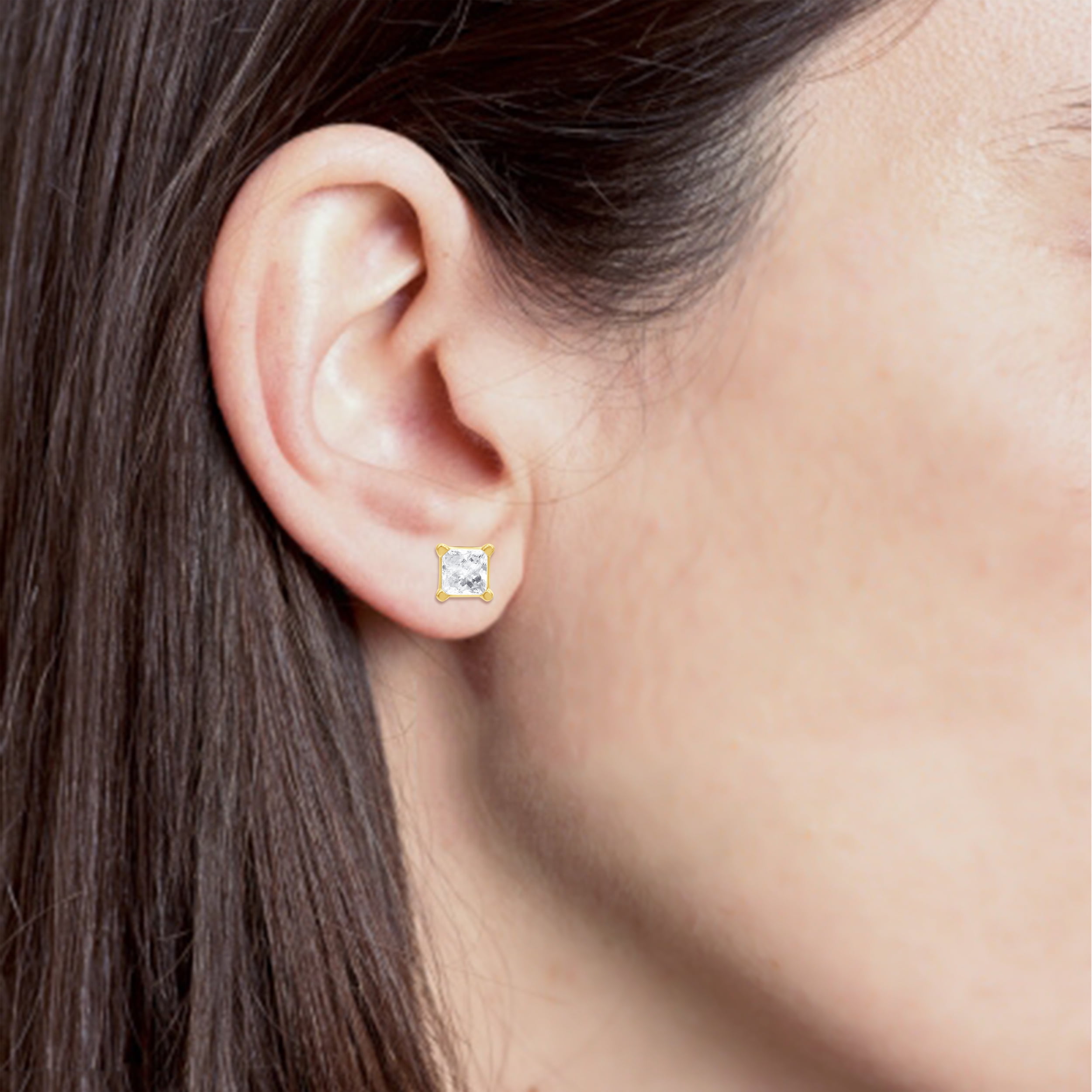 Unique Brilliance 0.75 Carat T.W. Princess Diamond Stud Earring in 14K Yellow Gold (I-J, I2-I3)