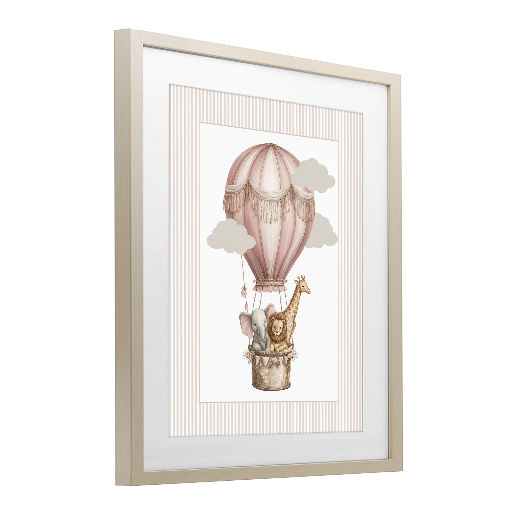 Stupell Industries Hot Air Balloon Animals Pink Birch Framed Print Under Glass, design by Christine Simpson Art
