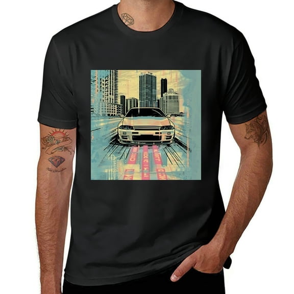 Orinice Men's Novelty Graphic T-Shirt Grid Design Crewneck Half Sleeve Tee Top for Casual Wear S