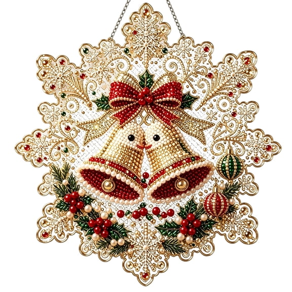 Christmas Diy Pearl Diamond Art Kits For Adults Diy Diamond Painting Craft Hanging Suncatcher Snowflake Special Shape Acrylic Decorations Holiday Wall Door Home Decor Craft Gift(8In)