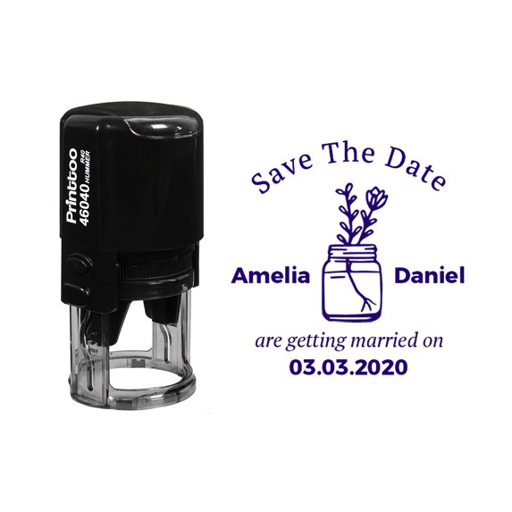 Printtoo Personalized Violet Self Inking Save The Date Rubber Heavy Duty Stamp Getting Married Round Custom Stamper-40 mm