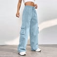 thumbnail image 6 of Biziza Pants for Women High-Waisted Womens Cargo Pants Cinch Bottom Sweatpants Sweatpants Elastic Waist Drawstring with Pockets Sky Blue XL, 6 of 7