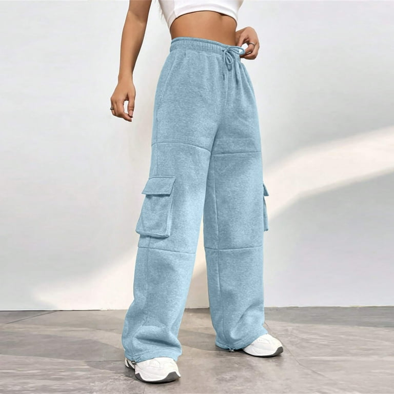 Qcmgmg Cute Sweatpants for Teen Girls Fleece Lined High Waisted Women Sweat  Pants Wide Straight Leg Casual Womens Joggers Sweatpants Winter Clearance