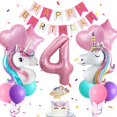 thumbnail image 1 of Decoraciones de cumpleaños de Yancan Unicorn para niñas que cumplen 4 años, 1 of 6