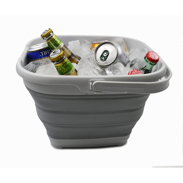 SAMMART Collapsible Rectangular Bucket Set Of 2 – 10L (2.6 Gallon) Foldable Storage Baskets, Grey
