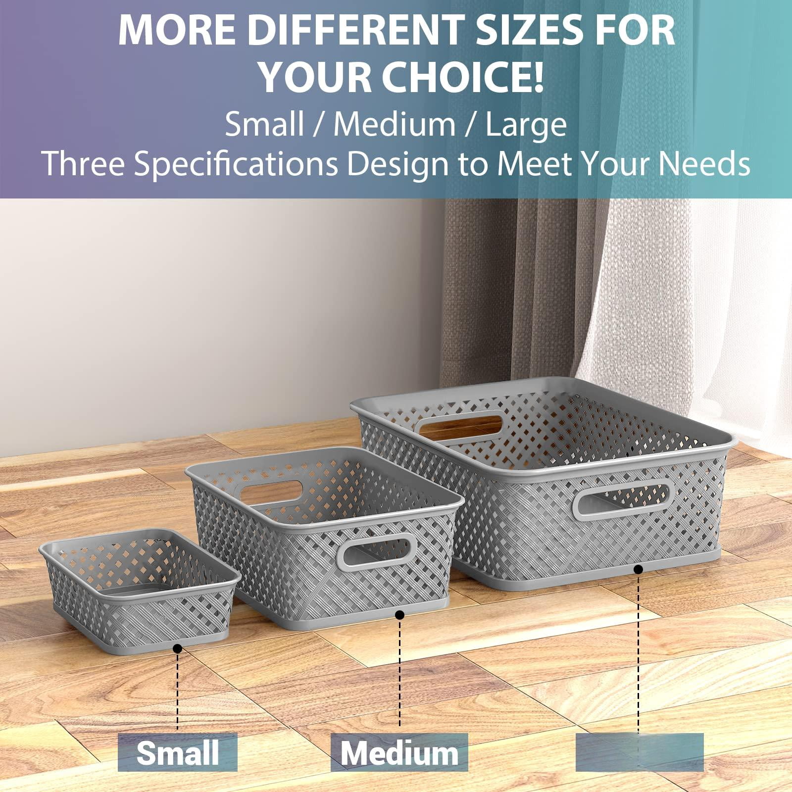 Medium Grey Plastic Storage Baskets 3 Pack For Home Office Organization