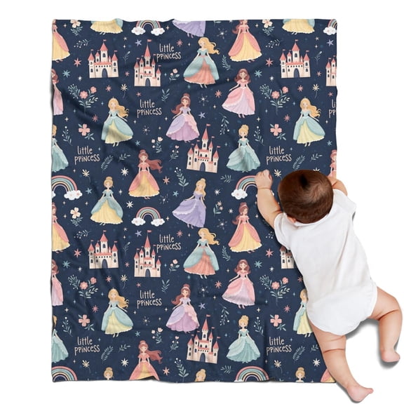 Dark Blue Little Princess Pattern Blanket,Comfortable Soft Flannel Throw Blanket,All Season,Warm Lightweight Blankets for Sofa Bed Couch Living Room Chair,30"x40"