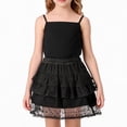 thumbnail image 4 of NIPAXO Girls Tiered Skirt Lace Trim Elastic Waist Polka Dot Mesh Casual A-Line Summer White Skirt for Kids and Toddlers,Balck (9-10Y ), 4 of 6
