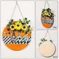 thumbnail image 2 of Round Wooden Welcome Sign Rustic Artificial Sunflower Fashion Hanging Porch Sign for Thanksgiving Day Rustic Artificial, 2 of 5
