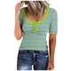 thumbnail image 1 of Camisetas de Manga Corta para las Mujeres Rayas Impreso Botón Arriba Tee, Cuello Redondo Casual Tops de Algodón para las Mujeres, 1 of 4